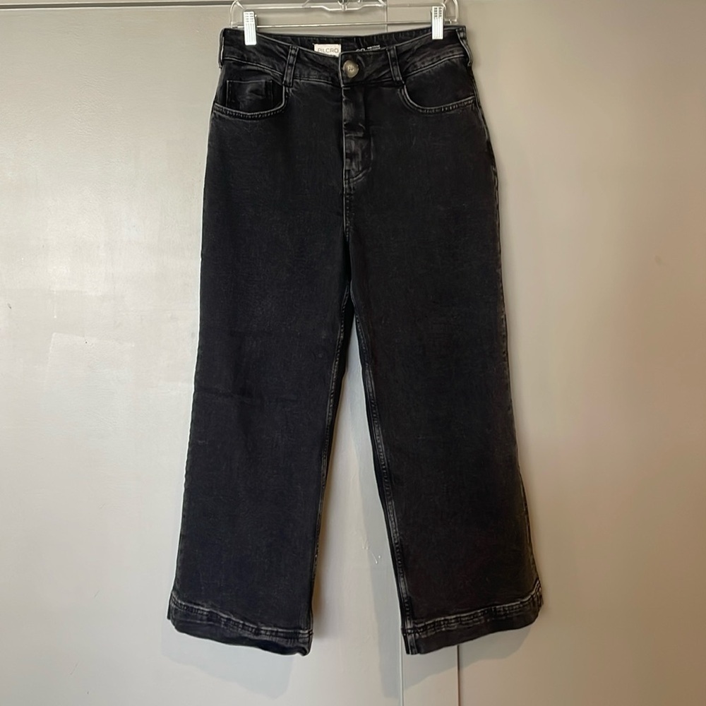 PILCRO the skipper cropped wide leg jean / 28 / washed black denim